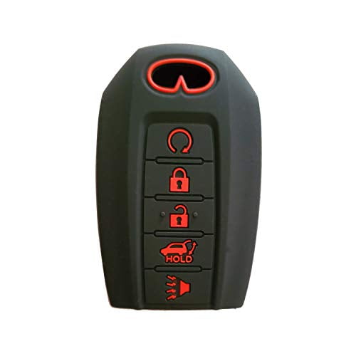 RUNZUIE Silicone Keyless Entry Remote Key Fob Cover Protector Compatible with 2019 2020 Infiniti Qx50 QX60 Black with Blue 5 Buttons 